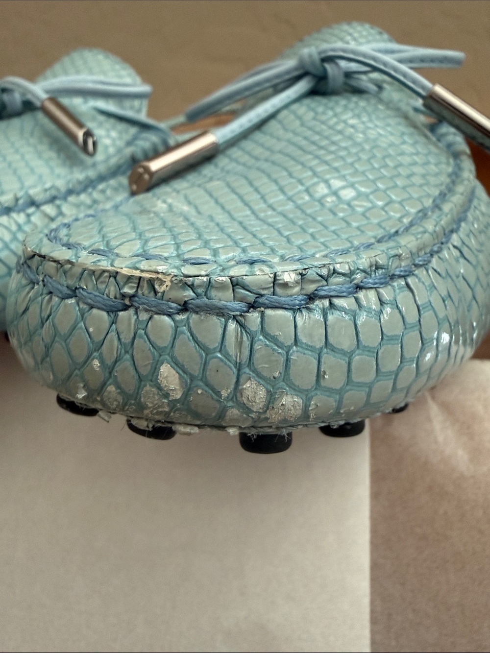 TOD'S Leather Loafers Gommino Driving Shoe Pale Blue EU-Sz 39 US 8.5-9 - Picture 6 of 16
